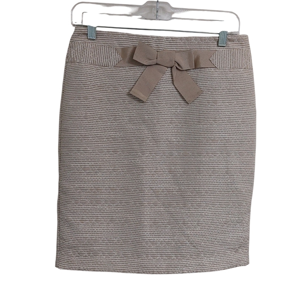 LOFT Tan Striped Pencil Skirt with Bow